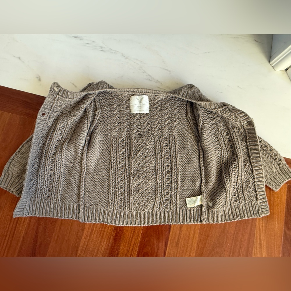 American Eagle Women's Knit Cardigan Sweater Taupe Beige Brown AEO Size S / SP - Picture 15 of 16